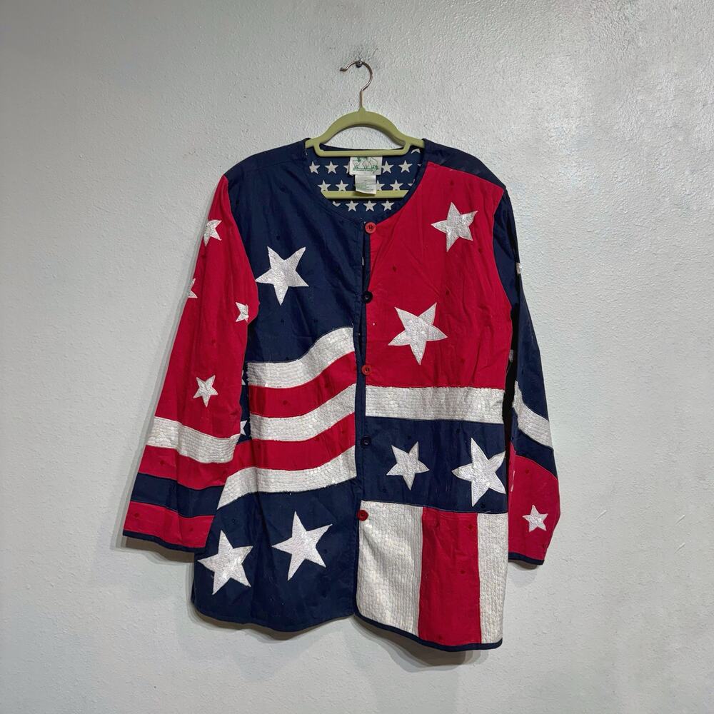 The Quacker Factory Patriotic Sequins Vintage Jacket Sz 1X - Picture 2 of 12